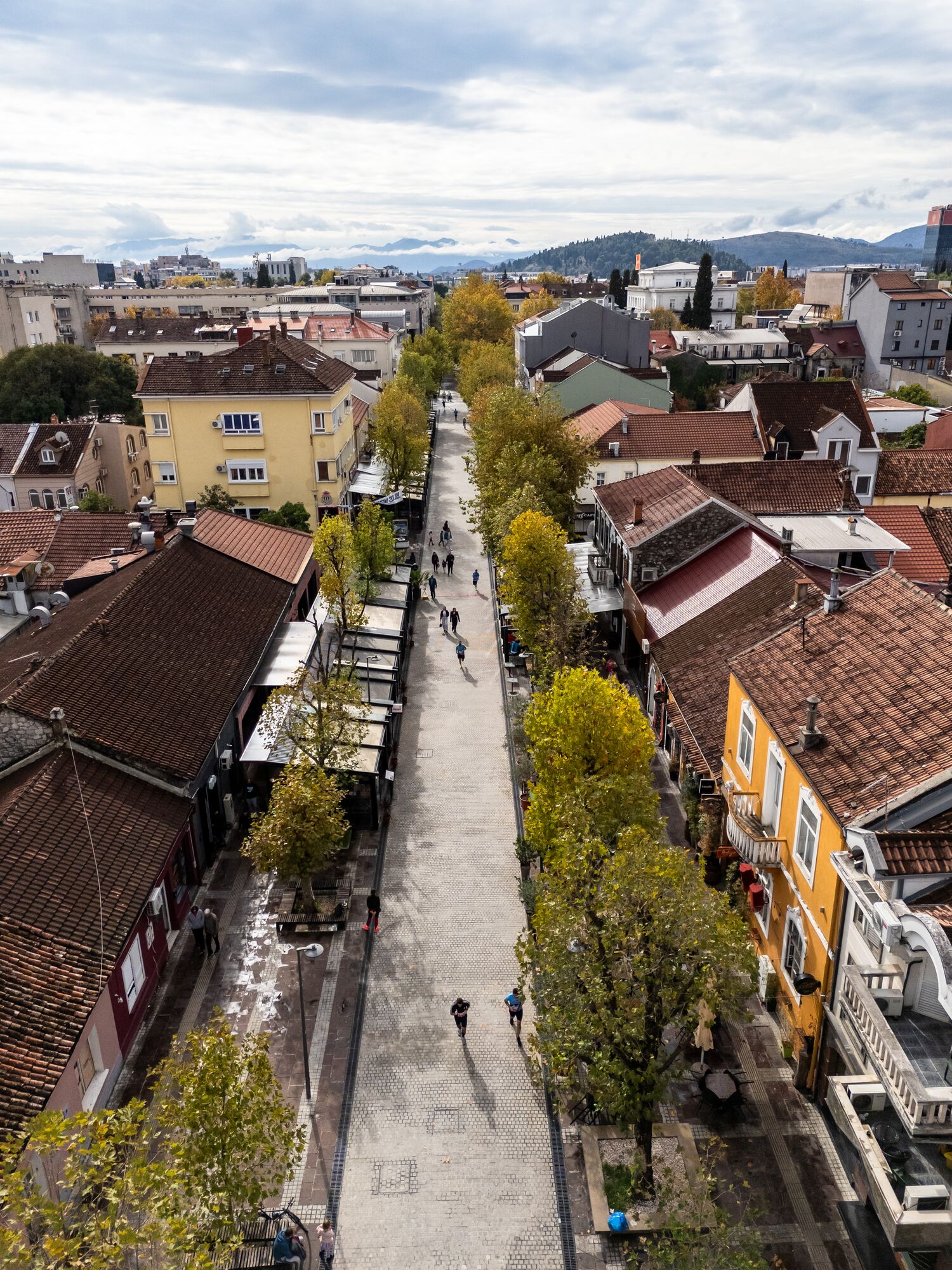 Aerial view of the race through Podgorica